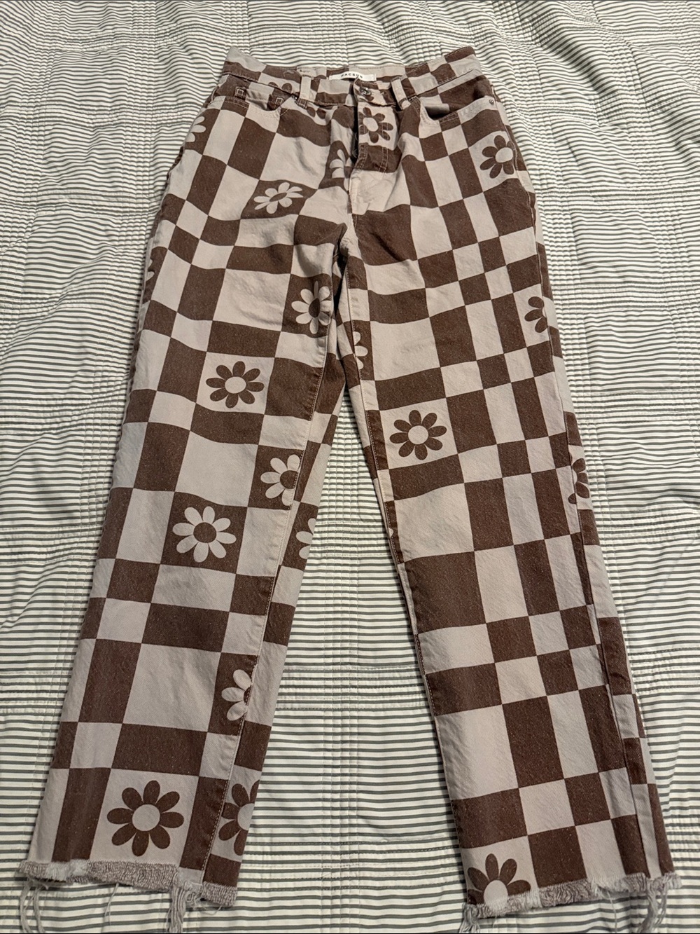 PacSun Brown & Cream Checkerboard Floral Chinos